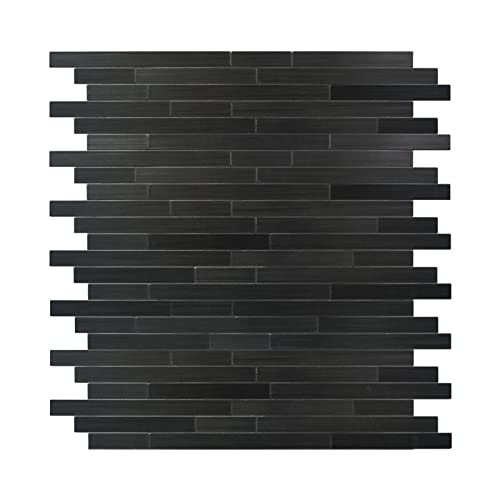 Homeart بلاط خلفية لاصق أسود على شكل طوب مترو، سطح معدني ألمنيوم لاصق ذاتي، بلاط لاصق للجدران للحمام والمطبخ (6 أوراق) - Image 1