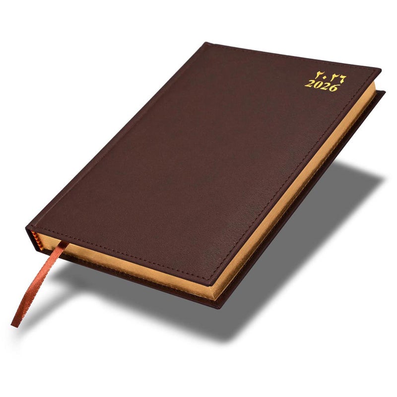 FIS 2026 Golden A5 Diary, 148x210mm, 1 Side Padded Italian PU Cover Materials, Gold Gilded Edges & Sewn Cover, Arabic/English, 70gsm Italian Ivory Pap - Image 1