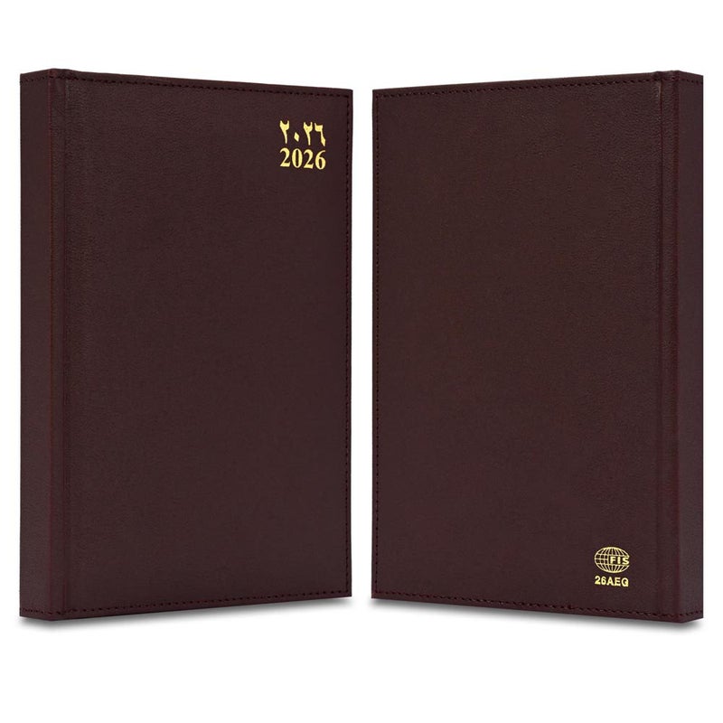 FIS 2026 Golden A5 Diary, 148x210mm, 1 Side Padded Italian PU Cover Materials, Gold Gilded Edges & Sewn Cover, Arabic/English, 70gsm Italian Ivory Pap - Image 2