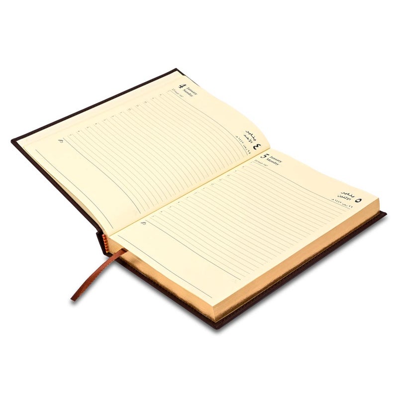FIS 2026 Golden A5 Diary, 148x210mm, 1 Side Padded Italian PU Cover Materials, Gold Gilded Edges & Sewn Cover, Arabic/English, 70gsm Italian Ivory Pap - Image 3