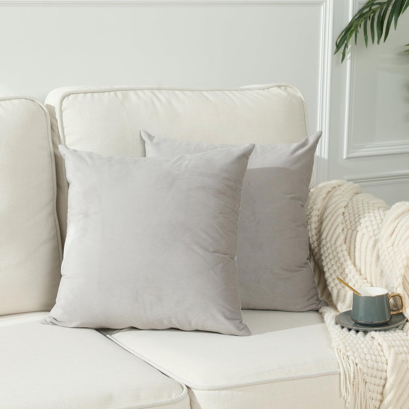 Stellhome Soft Velvet Throw Pillow Covers Square Decorative Cushion Covers for Bed Couch Sofa Bench 18 x 18 inch 45 x 45 cm Silver Gray Pack of 2 - Image 2