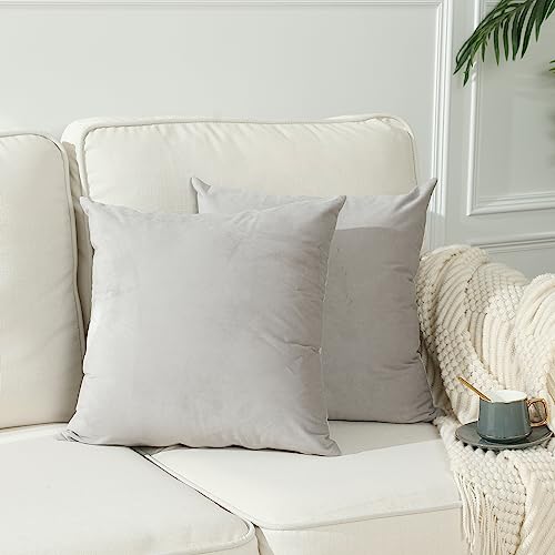 Stellhome Soft Velvet Throw Pillow Covers Square Decorative Cushion Covers for Bed Couch Sofa Bench 18 x 18 inch 45 x 45 cm Silver Gray Pack of 2 - Image 1