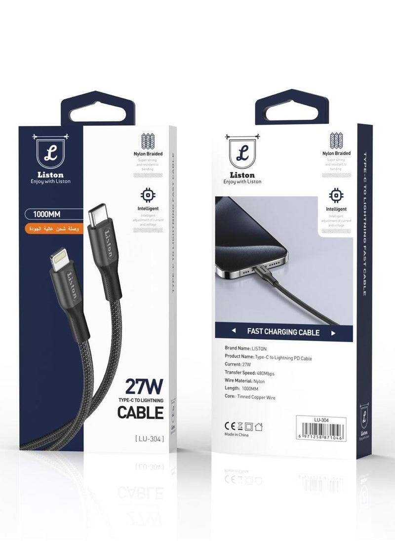 Liston - iPhone Charging Cable Fast Charger 1M Type C to Lightning for iPhone, iPad, AirPods, Fast Charging - Image 1