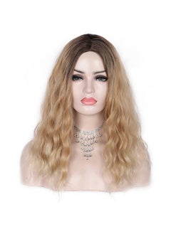 Kalyss Alyss 18 Inches Curly Wavy Ombre Brown To Blonde Wigs For Women Middle Part Shoulder Length Synthetic Wig Natural Daily Looking No Lace Frontal Dark Roots Wigs  - Image 2