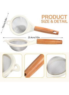 HS 2PCS Strainers Fine Mesh,Small 30 Mesh Fine Mesh Kitchen Sieve Sifters With Wooden Handle, Stainless Steel Colanders Skimmer For Straining Flour, Quinoa, Tea, Juice, Sugar  - Image 2