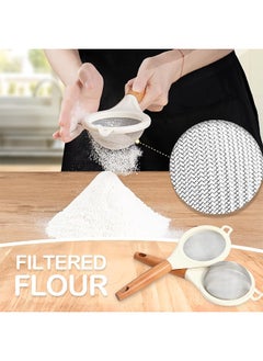 HS 2PCS Strainers Fine Mesh,Small 30 Mesh Fine Mesh Kitchen Sieve Sifters With Wooden Handle, Stainless Steel Colanders Skimmer For Straining Flour, Quinoa, Tea, Juice, Sugar  - Image 3