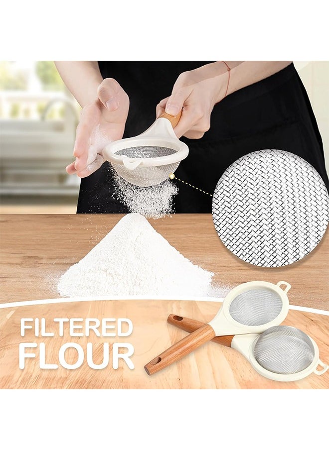 HS - 2PCS Strainers Fine Mesh,Small 30 Mesh Fine Mesh Kitchen Sieve Sifters With Wooden Handle, Stainless Steel Colanders Skimmer For Straining Flour, Quinoa, Tea, Juice, Sugar - Image 1