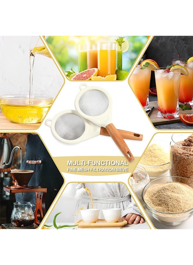 HS - 2PCS Strainers Fine Mesh,Small 30 Mesh Fine Mesh Kitchen Sieve Sifters With Wooden Handle, Stainless Steel Colanders Skimmer For Straining Flour, Quinoa, Tea, Juice, Sugar - Image 1