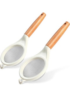 HS 2PCS Strainers Fine Mesh,Small 30 Mesh Fine Mesh Kitchen Sieve Sifters With Wooden Handle, Stainless Steel Colanders Skimmer For Straining Flour, Quinoa, Tea, Juice, Sugar  - Image 1