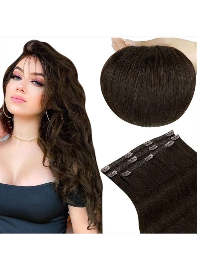RUNATURE Clip in Brown Hair Extensions Human Hair Clip in Extensions Dark Brown Clip in Hair Extensions Real Human Hair Straight 18 Inch 50g 3pcs  - Image 1