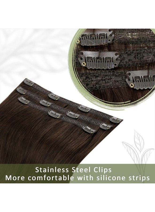 RUNATURE Clip in Brown Hair Extensions Human Hair Clip in Extensions Dark Brown Clip in Hair Extensions Real Human Hair Straight 18 Inch 50g 3pcs  - Image 5
