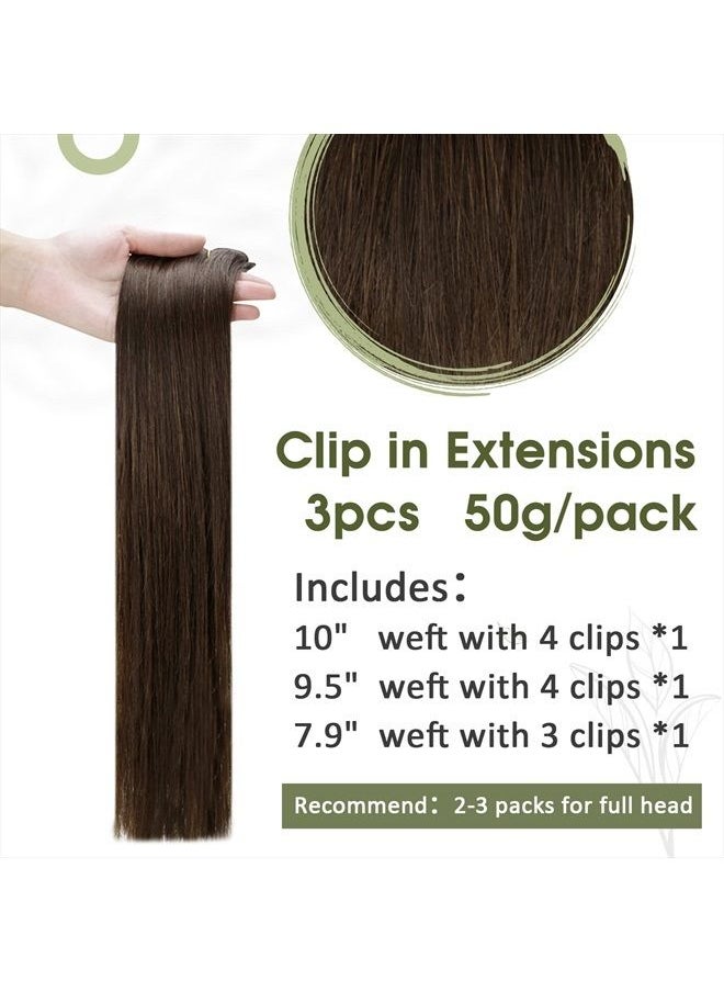 RUNATURE Clip in Brown Hair Extensions Human Hair Clip in Extensions Dark Brown Clip in Hair Extensions Real Human Hair Straight 18 Inch 50g 3pcs  - Image 3