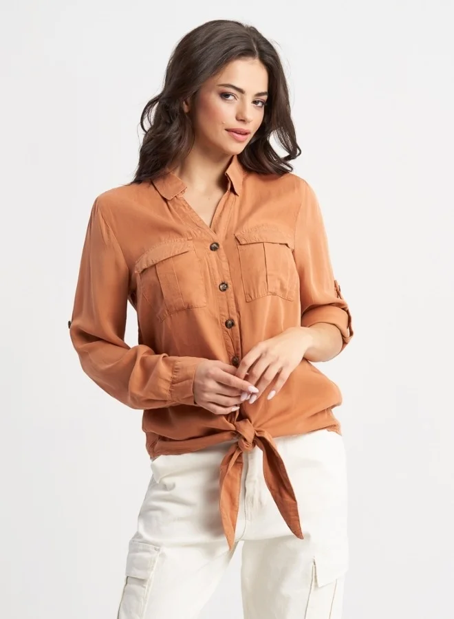 HaILYS Rust-Colored Tie-Front Shirt