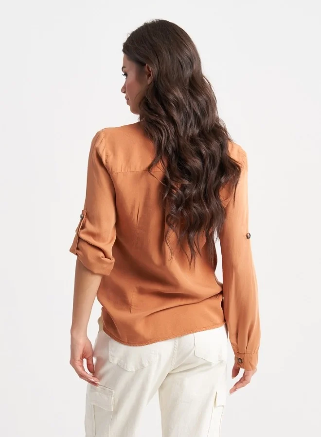 HaILYS Rust-Colored Tie-Front Shirt