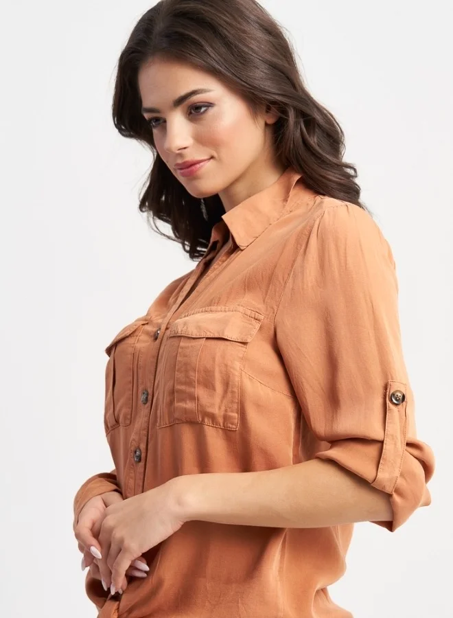 HaILYS Rust-Colored Tie-Front Shirt