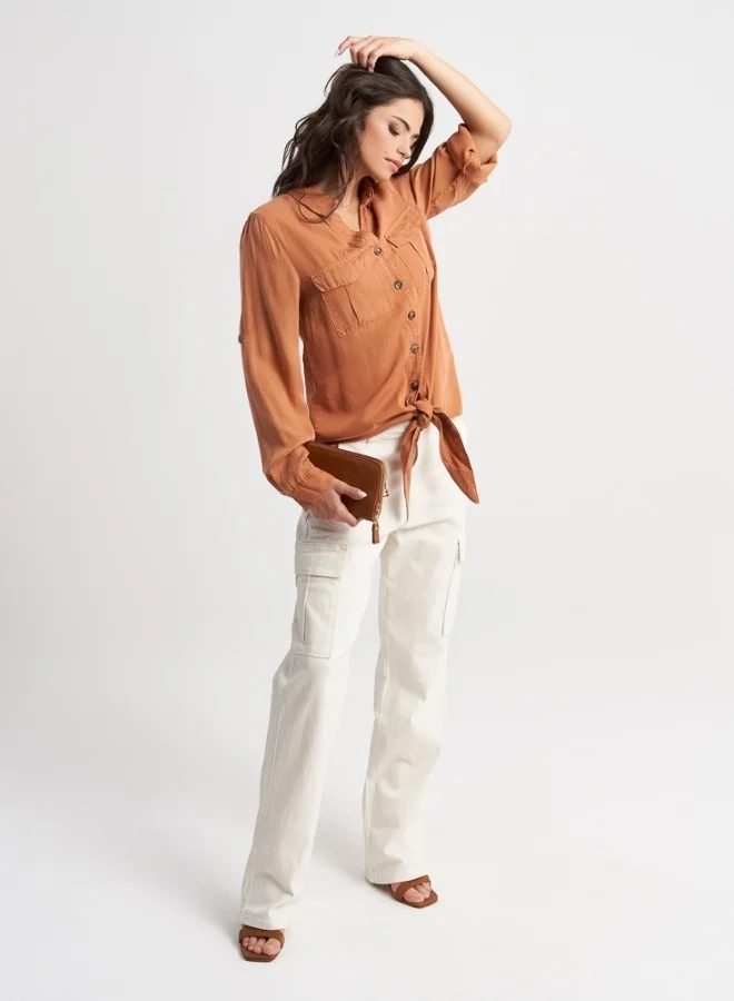 HaILYS Rust-Colored Tie-Front Shirt