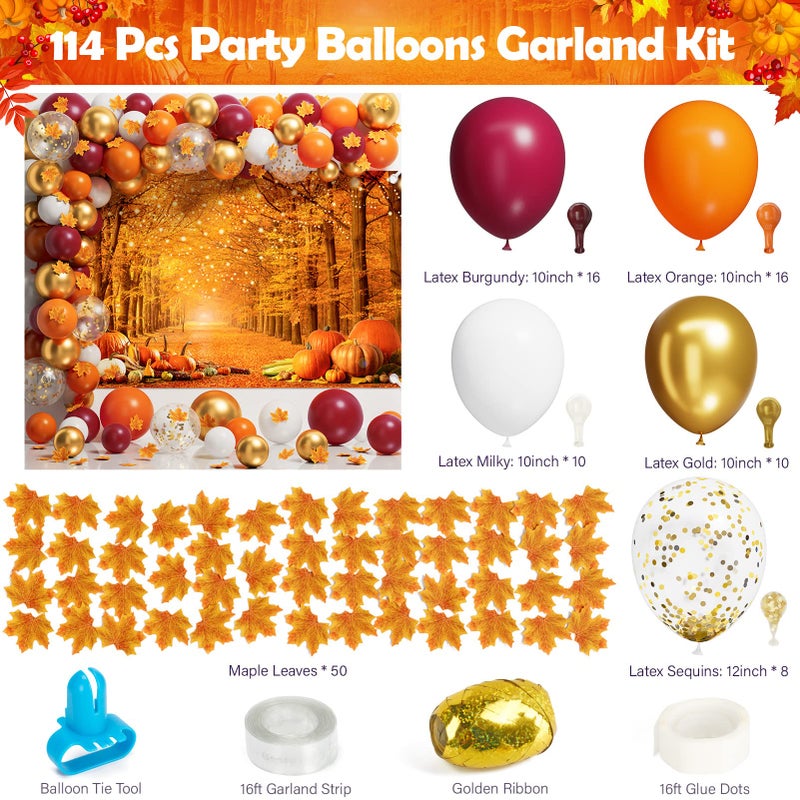 Qinline Thanksgiving Party Decorations - 291 PCS Fall Birthday Party Supplies Disposable Dinnerware Set(25 Guest) with Maple Leaf Paper Plates Napkin Tablecloth Backdrop Balloon Garland Kit for Autumn Holiday - Image 3