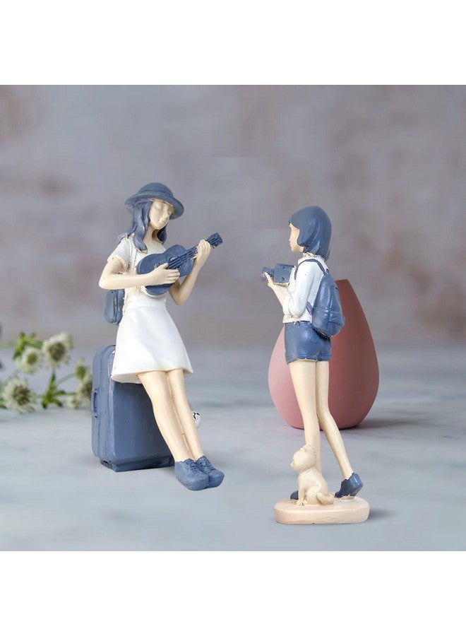 Xtore Cute and Elegant Girls Statue for Home Decor | Table Decor (Pack of 2, White & Blue) - Image 3