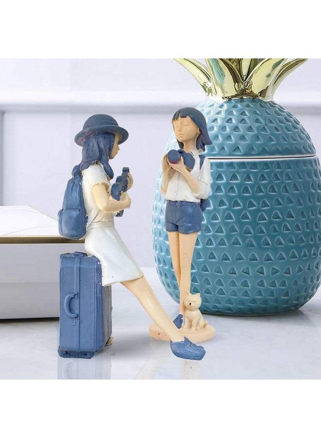 Xtore Cute and Elegant Girls Statue for Home Decor | Table Decor (Pack of 2, White & Blue) - Image 5