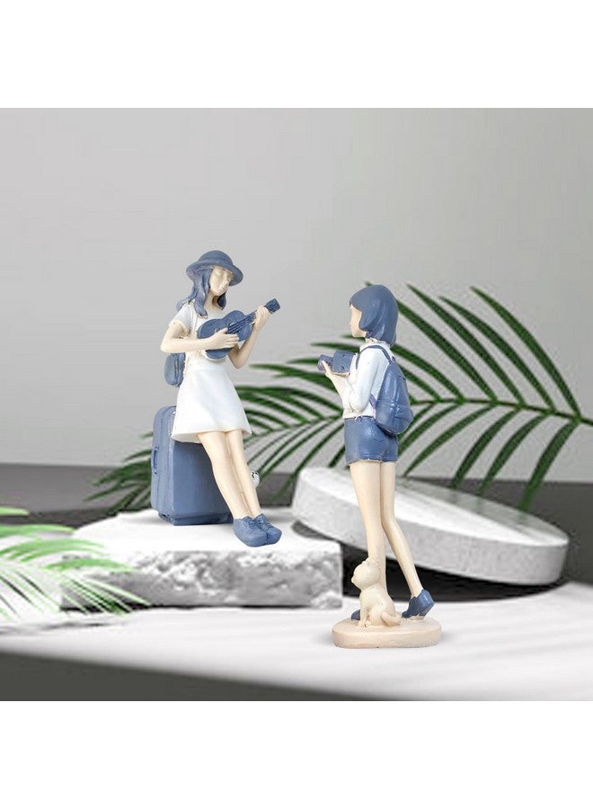 Xtore Cute and Elegant Girls Statue for Home Decor | Table Decor (Pack of 2, White & Blue) - Image 2