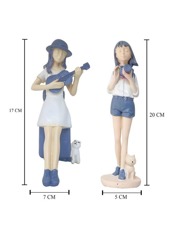 Xtore Cute and Elegant Girls Statue for Home Decor | Table Decor (Pack of 2, White & Blue) - Image 4