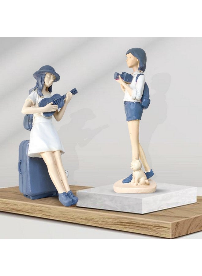 Xtore Cute and Elegant Girls Statue for Home Decor | Table Decor (Pack of 2, White & Blue) - Image 1