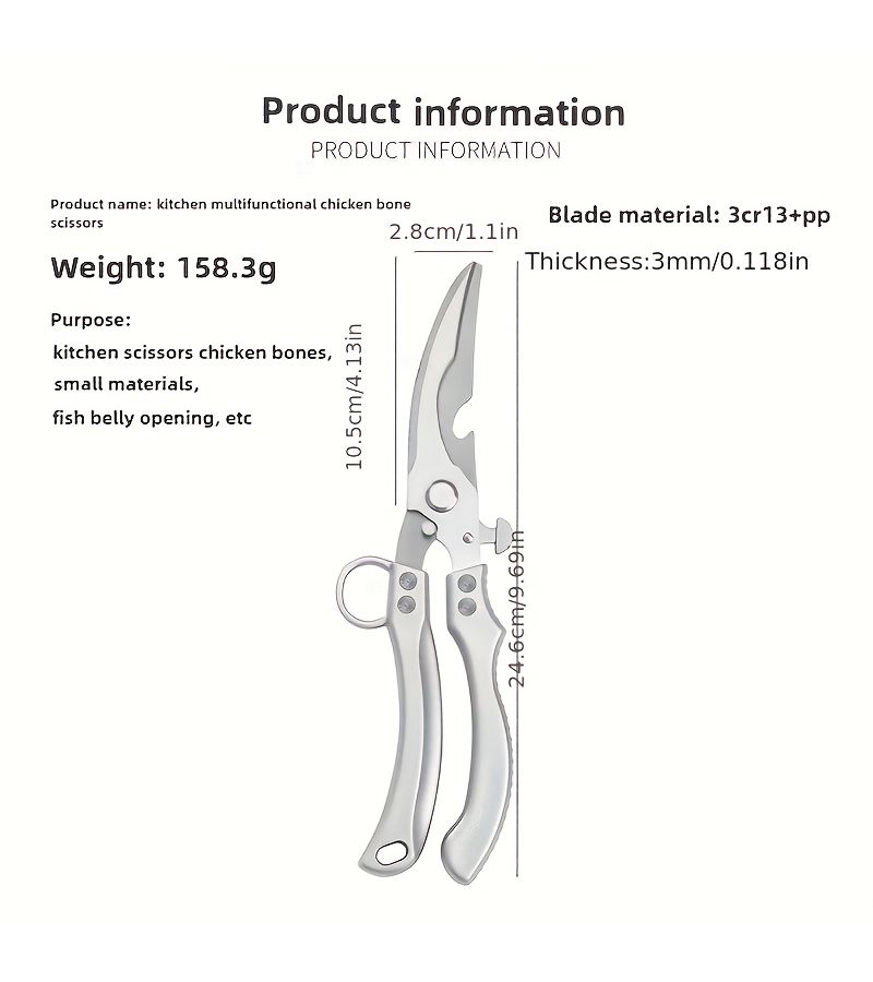 Professional Kitchen Shears Stainless Steel Cutting Poultry Meat Vegetables Non Slip Grip Easy Clean - Image 5