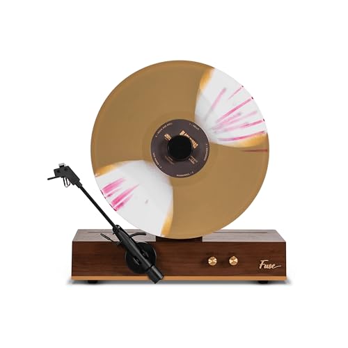 Fuse GLD Standalone Vertical Vinyl Record Player | Gold Trim | 5.3 Bluetooth | Premium Cartridge | Built-in 50W Amp | Vintage Mid Century Modern | Handcrafted Ashtree Wood - Image 1