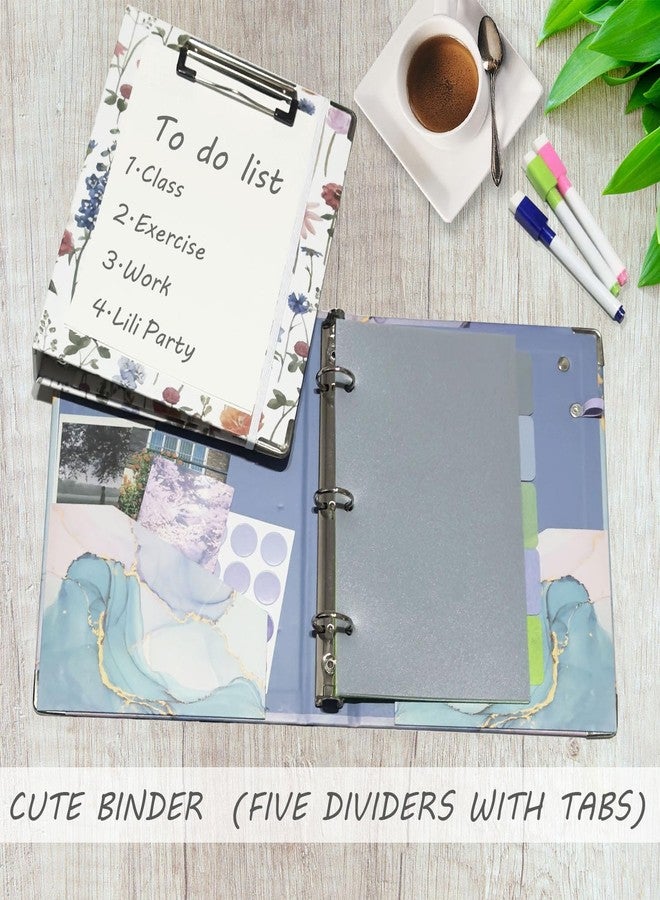 BVSSX A5 Binder 3 Ring 1 Inch for 5.5"x8.5" Paper, Mini Three Ring Binders with Clipboard,5-Tab Dividers,Interior Pocket, Spine ID Label Holder, BVSSX Small Binder with Pen Holder,Blue Marble - Image 3