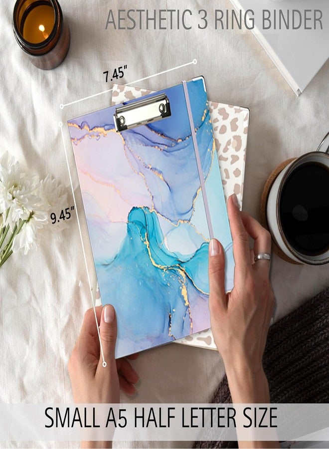 BVSSX A5 Binder 3 Ring 1 Inch for 5.5"x8.5" Paper, Mini Three Ring Binders with Clipboard,5-Tab Dividers,Interior Pocket, Spine ID Label Holder, BVSSX Small Binder with Pen Holder,Blue Marble - Image 2