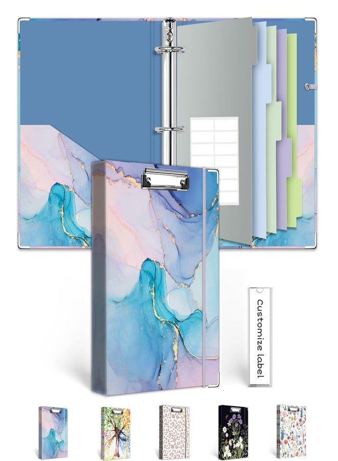 BVSSX A5 Binder 3 Ring 1 Inch for 5.5"x8.5" Paper, Mini Three Ring Binders with Clipboard,5-Tab Dividers,Interior Pocket, Spine ID Label Holder, BVSSX Small Binder with Pen Holder,Blue Marble - Image 1