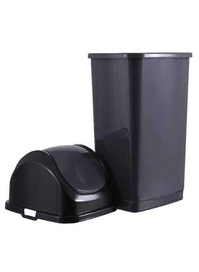 Superio 1.25 Gal Mini Plastic Trash Can with Swing Top Lid Small Waste Bin for Countertop, Desk, Vanity, Bathroom 5 Quart (Grey/Black) - Image 3