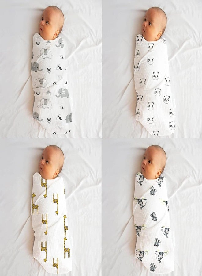 Rajlinen 100% Muslin Swaddle Blankets - Soft, Warm & Cosy Baby Swaddling Blankets Pack of 4, Size 47 x 47 inches, Animal Cloud Gift for New Mom - Image 2