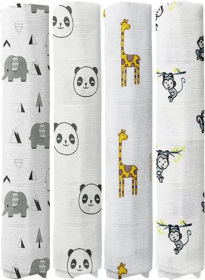 Rajlinen 100% Muslin Swaddle Blankets - Soft, Warm & Cosy Baby Swaddling Blankets Pack of 4, Size 47 x 47 inches, Animal Cloud Gift for New Mom - Image 1