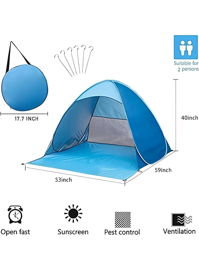 Soofam SooFam Portable Outdoors Beach Tent UPF 50+UV sun protection Pop Up Instant Automatic Portable Sport Umbrella Canopy Cabana Child Beach Tent for 2 Person with Carry Bag - Image 2
