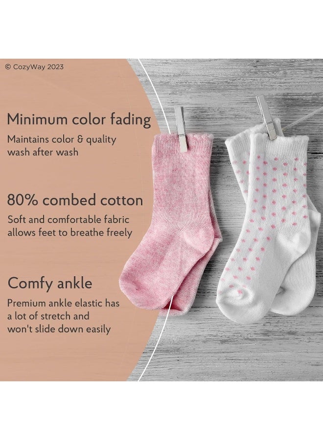 CozyWay Baby & Toddler Socks With Grippers Non Slip Crew Grip Socks for Girls and Boys Soft Comfy Cotton - 12 Pack - Image 2