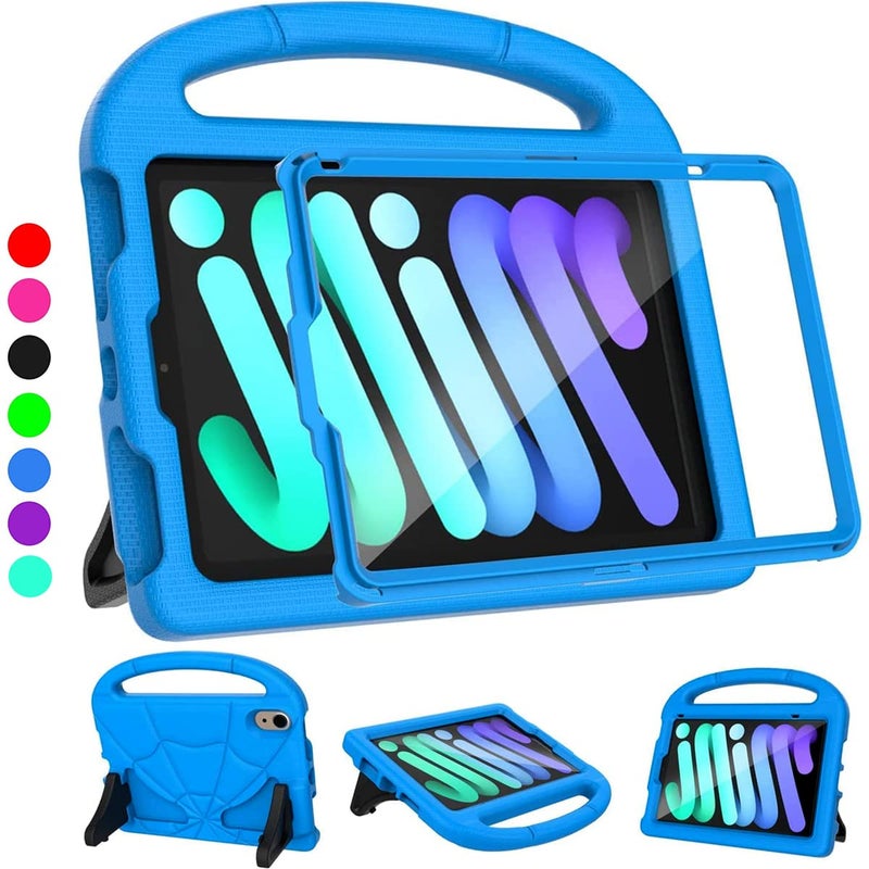 Lainergie iPad mini 7th/6th Generation Case for Kids (8.3-inch, 2024/2021 Release), Lainergie iPad mini 7/6 Case Lightweight Shockproof Kid-Proof Cover Built-in Screen Protector with Handle Stand- Blue - Image 1
