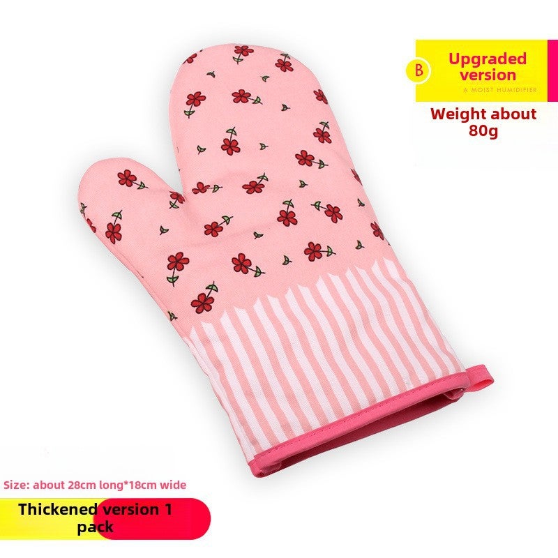 Thick Cotton Insulated Oven Gloves Pink small flower 