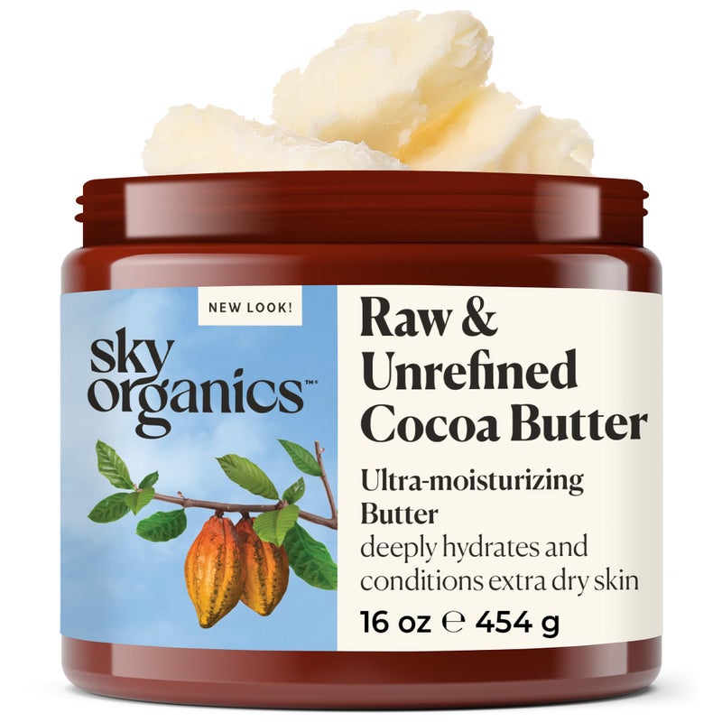Sky Organics Sky Organics Cocoa Butter for Body, 100% Raw & Unrefined Ultra-Moisturizing Butter to Deeply Hydrate & Condition Skin, Promotes Smooth Skin Tone & Texture, Suitable for Tight or Extra Dry Skin, 16 Oz. - Image 1