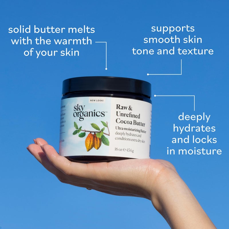 Sky Organics Sky Organics Cocoa Butter for Body, 100% Raw & Unrefined Ultra-Moisturizing Butter to Deeply Hydrate & Condition Skin, Promotes Smooth Skin Tone & Texture, Suitable for Tight or Extra Dry Skin, 16 Oz. - Image 3
