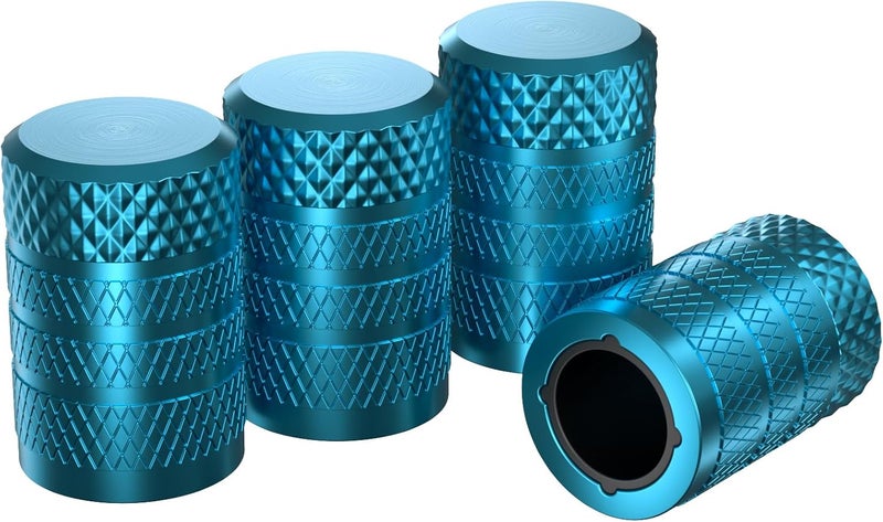 CKAuto Tire Valve Stem Caps, Cyan, 4 pcs/Pack, Anodized Aluminum Tire Valve Cap Set, Corrosion Resistant, Universal Stem Covers for Cars Trucks Motorcycles SUVs and Bikes - Image 1