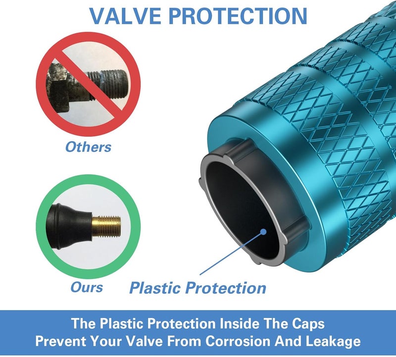 CKAuto Tire Valve Stem Caps, Cyan, 4 pcs/Pack, Anodized Aluminum Tire Valve Cap Set, Corrosion Resistant, Universal Stem Covers for Cars Trucks Motorcycles SUVs and Bikes - Image 3