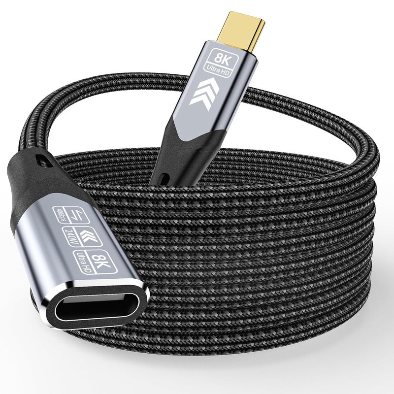 كابل تمديد USB-C بطول 6.6 قدم/2 متر متوافق مع كابل تمديد Thunderbolt 4، سرعة نقل بيانات عالية تصل إلى 40 جيجابت في الثانية، ذكر USB-C إلى أنثى، عرض/فيديو بدقة 8K بقدرة 240 واط، لمحطة الإرساء - Image 1