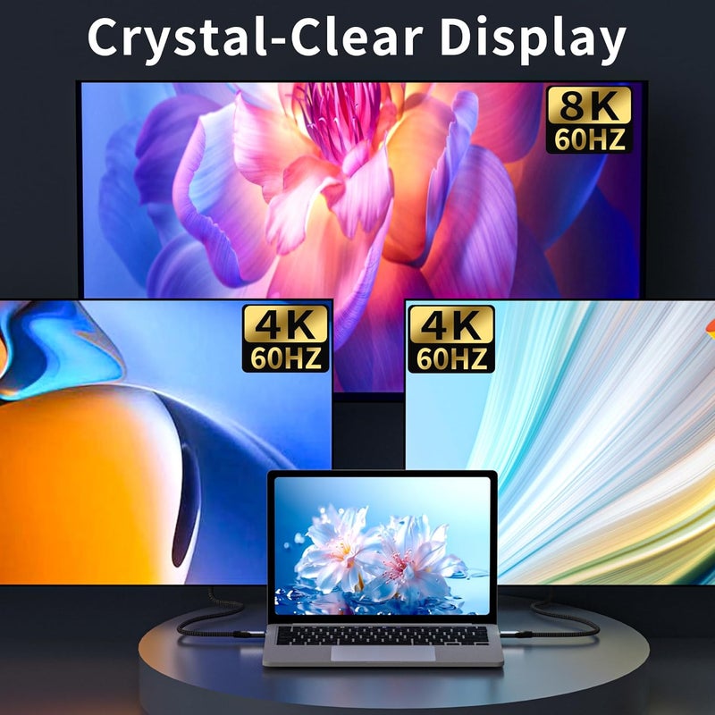 كابل تمديد USB-C بطول 6.6 قدم/2 متر متوافق مع كابل تمديد Thunderbolt 4، سرعة نقل بيانات عالية تصل إلى 40 جيجابت في الثانية، ذكر USB-C إلى أنثى، عرض/فيديو بدقة 8K بقدرة 240 واط، لمحطة الإرساء - Image 3