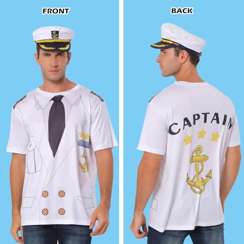 Vegove Novelty Mens Boat Captain T Shirts, Yacht Rock Nautical Cruise Uniform Party Costume Tee (White, XX-Large) - Image 4