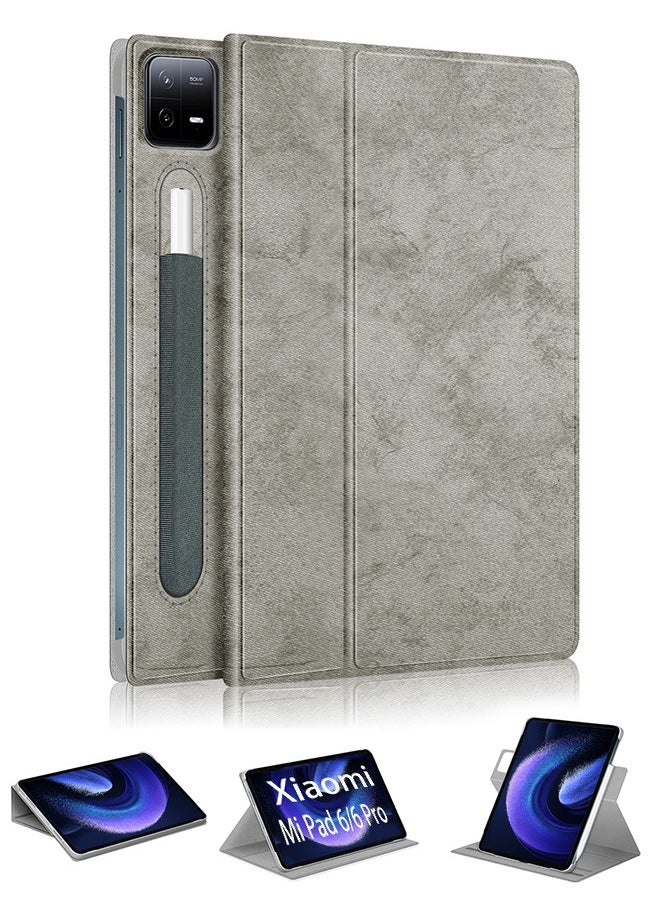Xoopla - Case for Xiaomi Mi Pad 6/6pro 11 inch, Multi-Viewing Angles, Multifunctional PU Leather Smart Cover with Auto Sleep Wake Feature, Slim Flip Shell Case for Xiaomi Pad 6/6pro, Grey - Image 1