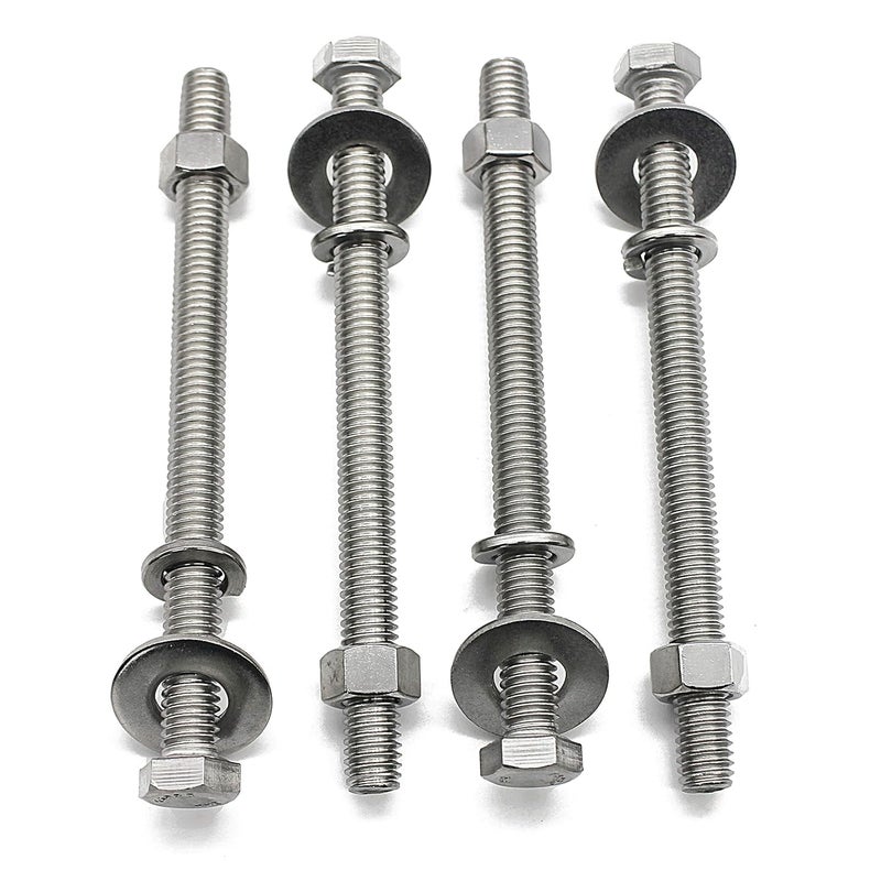 Fullerkreg (4 Sets) 3/8-16x4 Stainless Steel Hex Head Screws Bolts, Nuts, Flat & Lock Washers, 18-8 (304) S/S, Fully Threaded by Bolt - Image 1