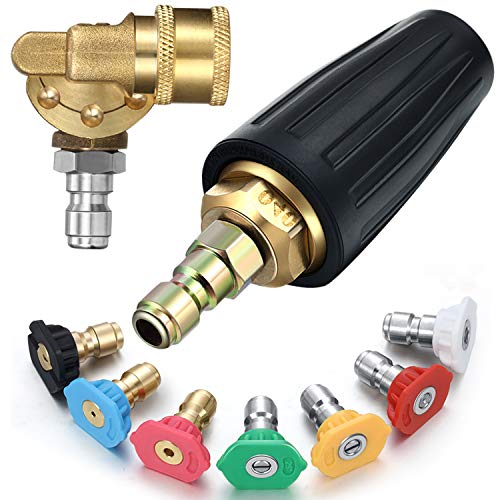 Mudder 4000 Psi Power Rotating Pressure Washer Tips Turbo Nozzle with 1/4 Quick Connector and 4500 Psi Pivoting Coupler and 7 Pcs Spray Nozzle Tips Kit Multiple Degrees - Image 1
