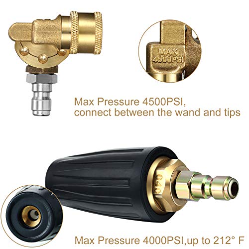 Mudder 4000 Psi Power Rotating Pressure Washer Tips Turbo Nozzle with 1/4 Quick Connector and 4500 Psi Pivoting Coupler and 7 Pcs Spray Nozzle Tips Kit Multiple Degrees - Image 3