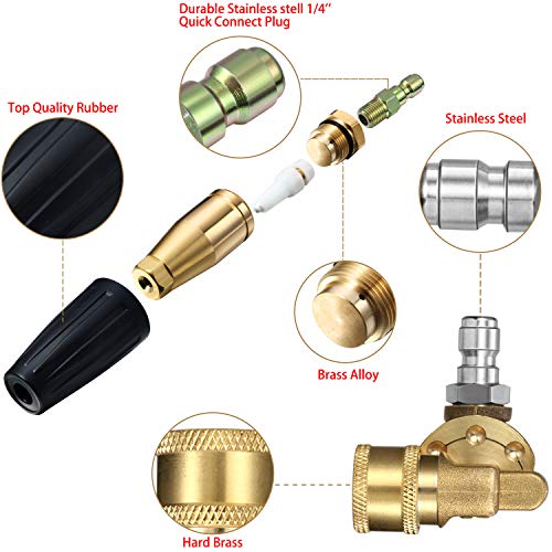 Mudder 4000 Psi Power Rotating Pressure Washer Tips Turbo Nozzle with 1/4 Quick Connector and 4500 Psi Pivoting Coupler and 7 Pcs Spray Nozzle Tips Kit Multiple Degrees - Image 4